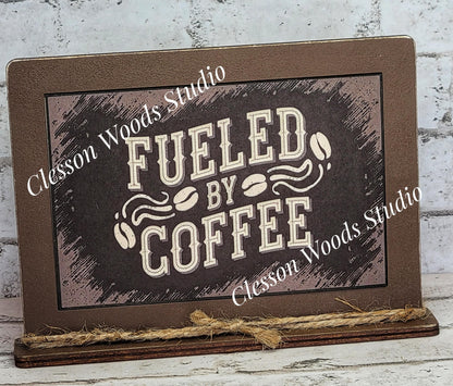 Fueled By Coffee Framed Art with Attached Stand