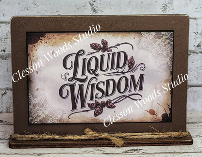 Coffee Liquid Wisdom Framed Art with Attached Stand