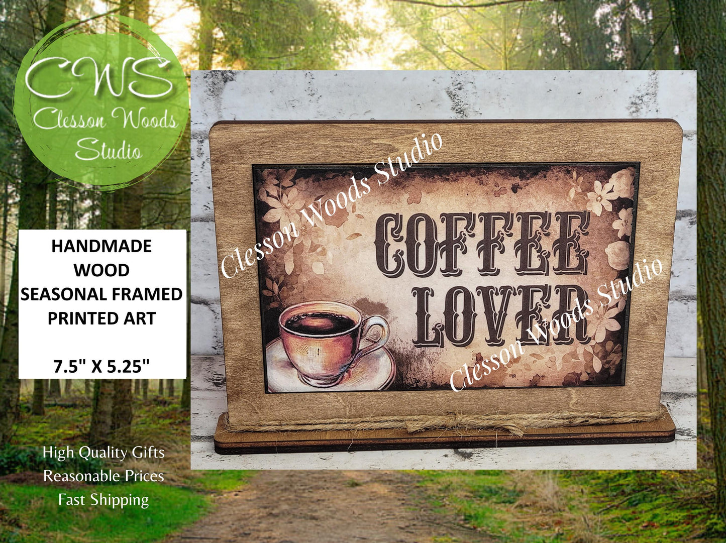 Coffee Lover Framed Art with Attached Stand