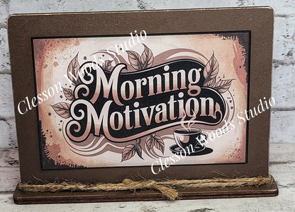 Coffee Morning Motivation Framed Art with Attached Stand