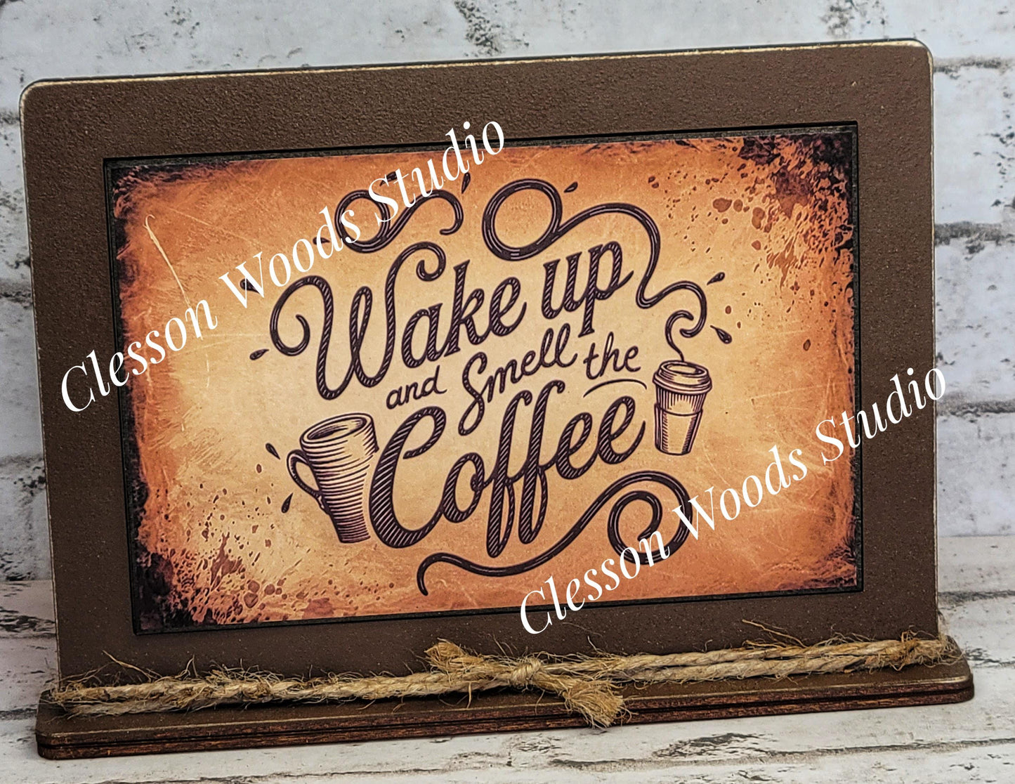 Wake Up and Smell The Coffee Framed Art with Attached Stand