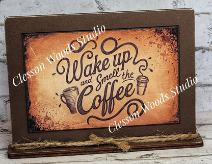 Wake Up and Smell The Coffee Framed Art with Attached Stand