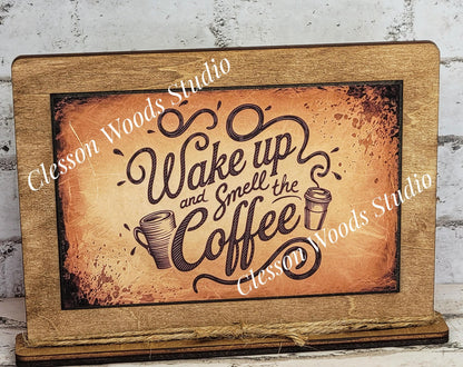 Wake Up and Smell The Coffee Framed Art with Attached Stand