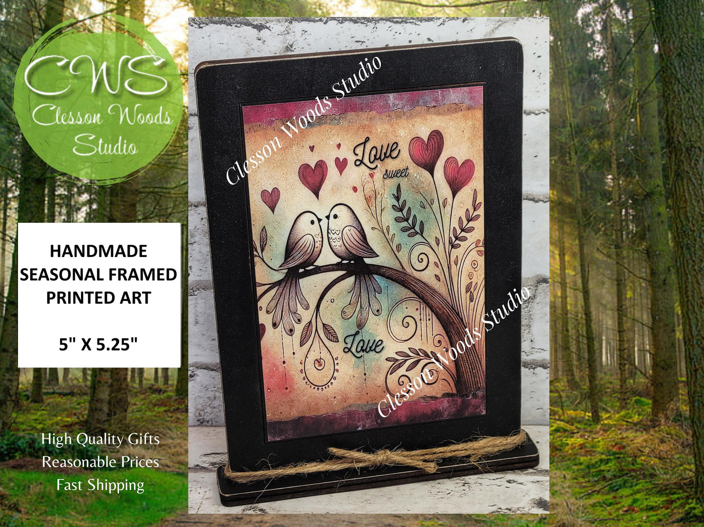 Love Birds Framed Wood Art - Rustic Valentine's Decor
