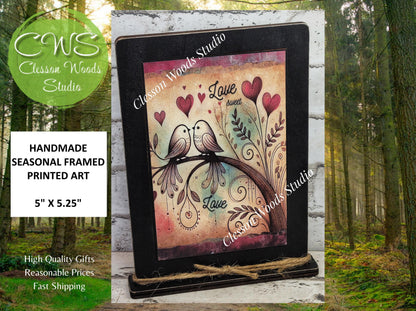 Love Birds Framed Wood Art - Rustic Valentine's Decor