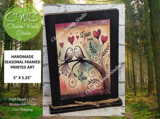 Love Birds Framed Wood Art - Rustic Valentine's Decor