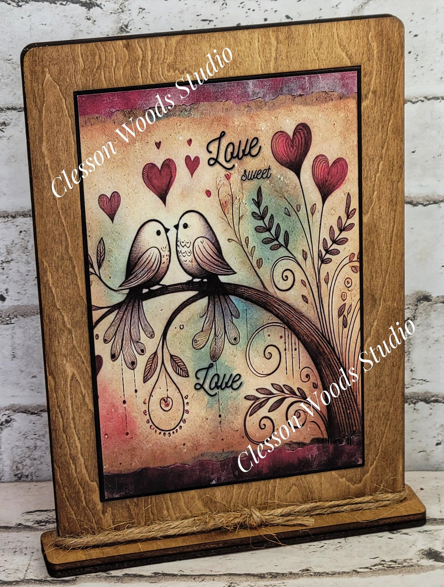 Love Birds Framed Wood Art - Rustic Valentine's Decor