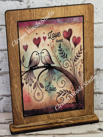 Love Birds Framed Wood Art - Rustic Valentine's Decor