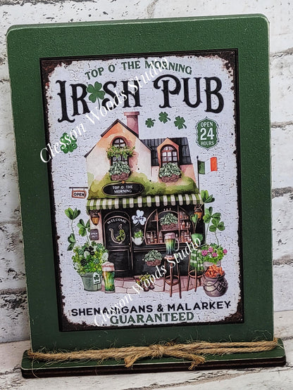 St Patrick's Day Irish Pub Framed Art with Attached Stand