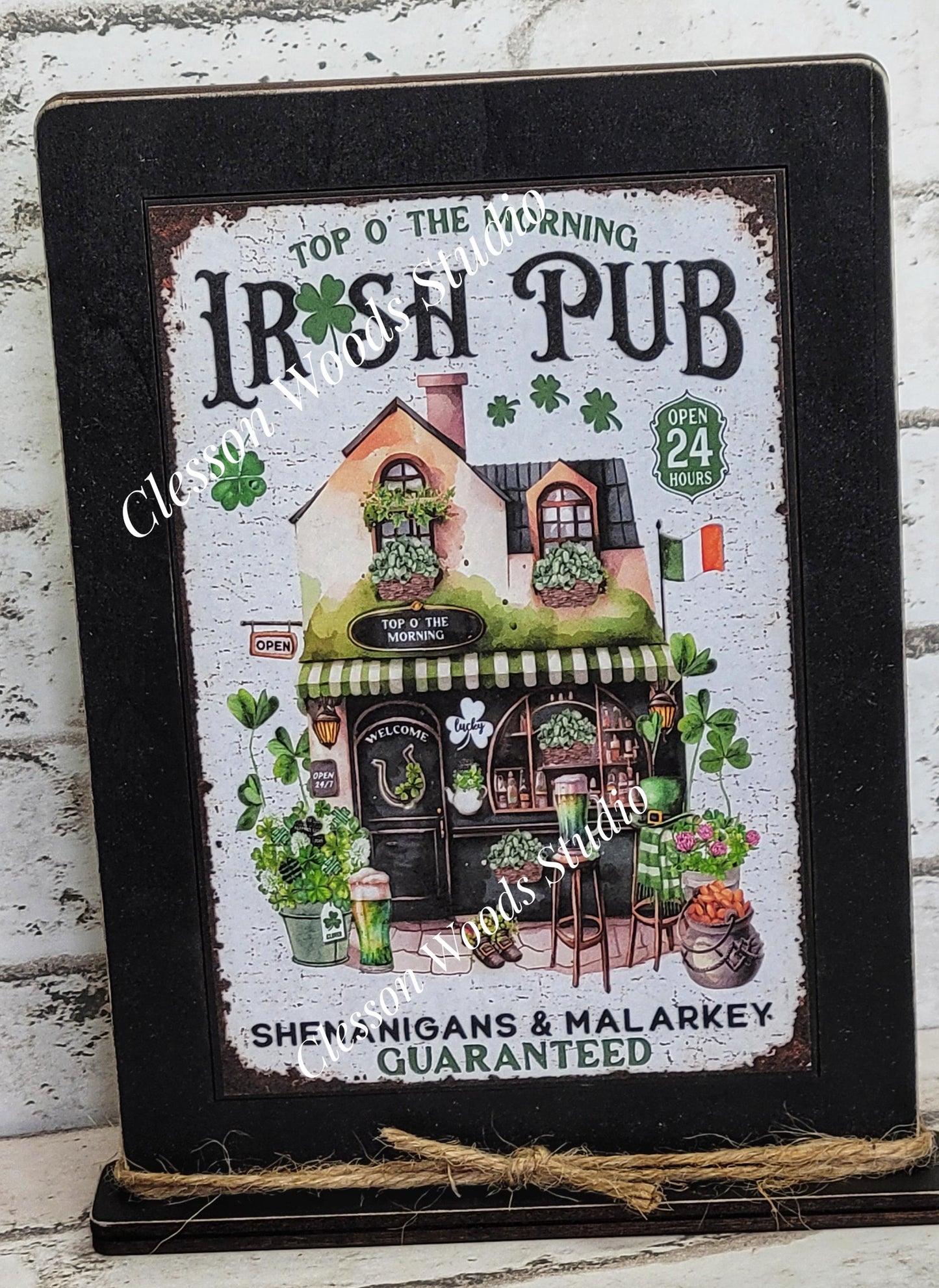 St Patrick's Day Irish Pub Framed Art with Attached Stand
