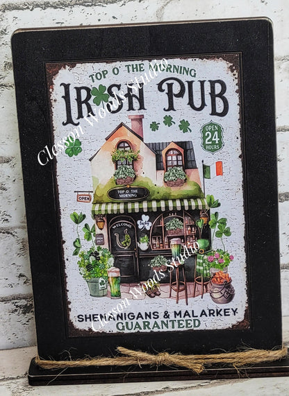 St Patrick's Day Irish Pub Framed Art with Attached Stand