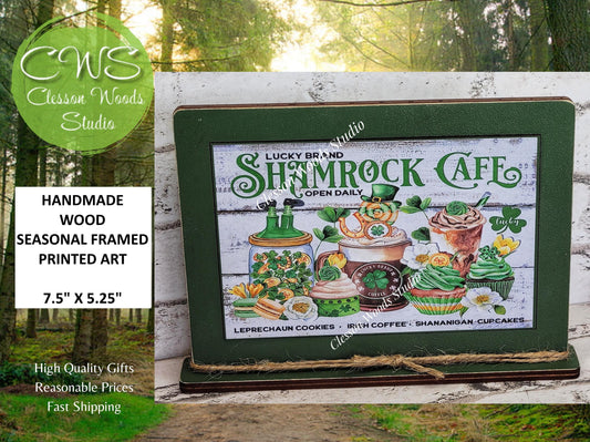 St Patrick's Day Shamrock Cafe Framed Art with Attached Stand