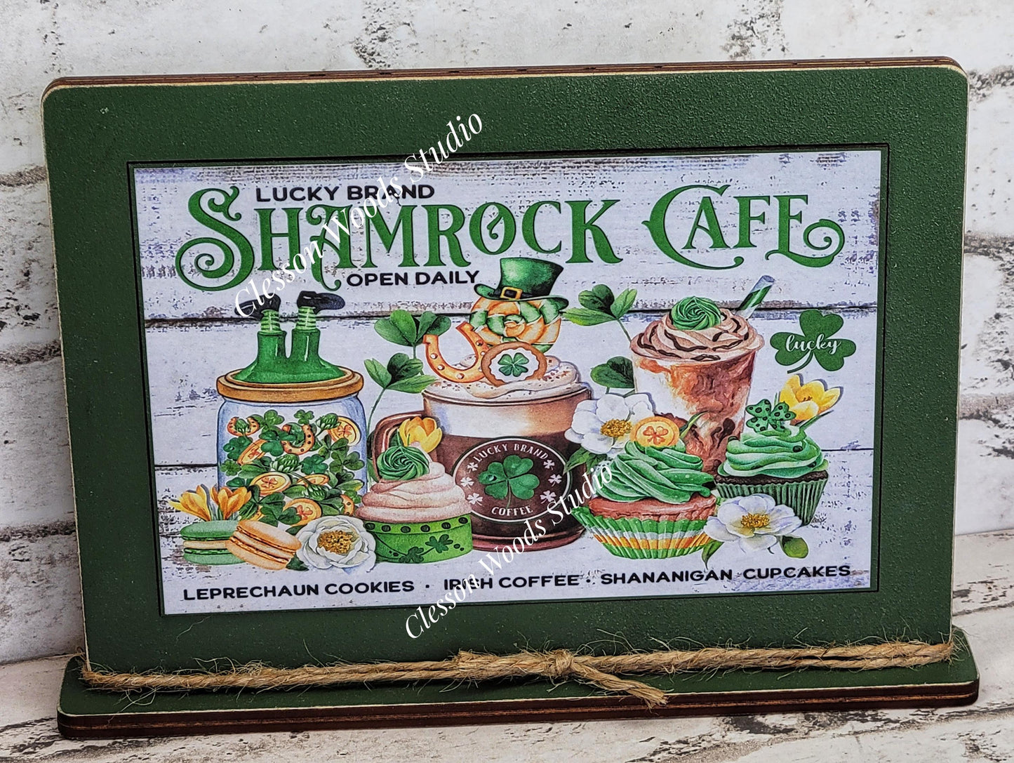 St Patrick's Day Shamrock Cafe Framed Art with Attached Stand