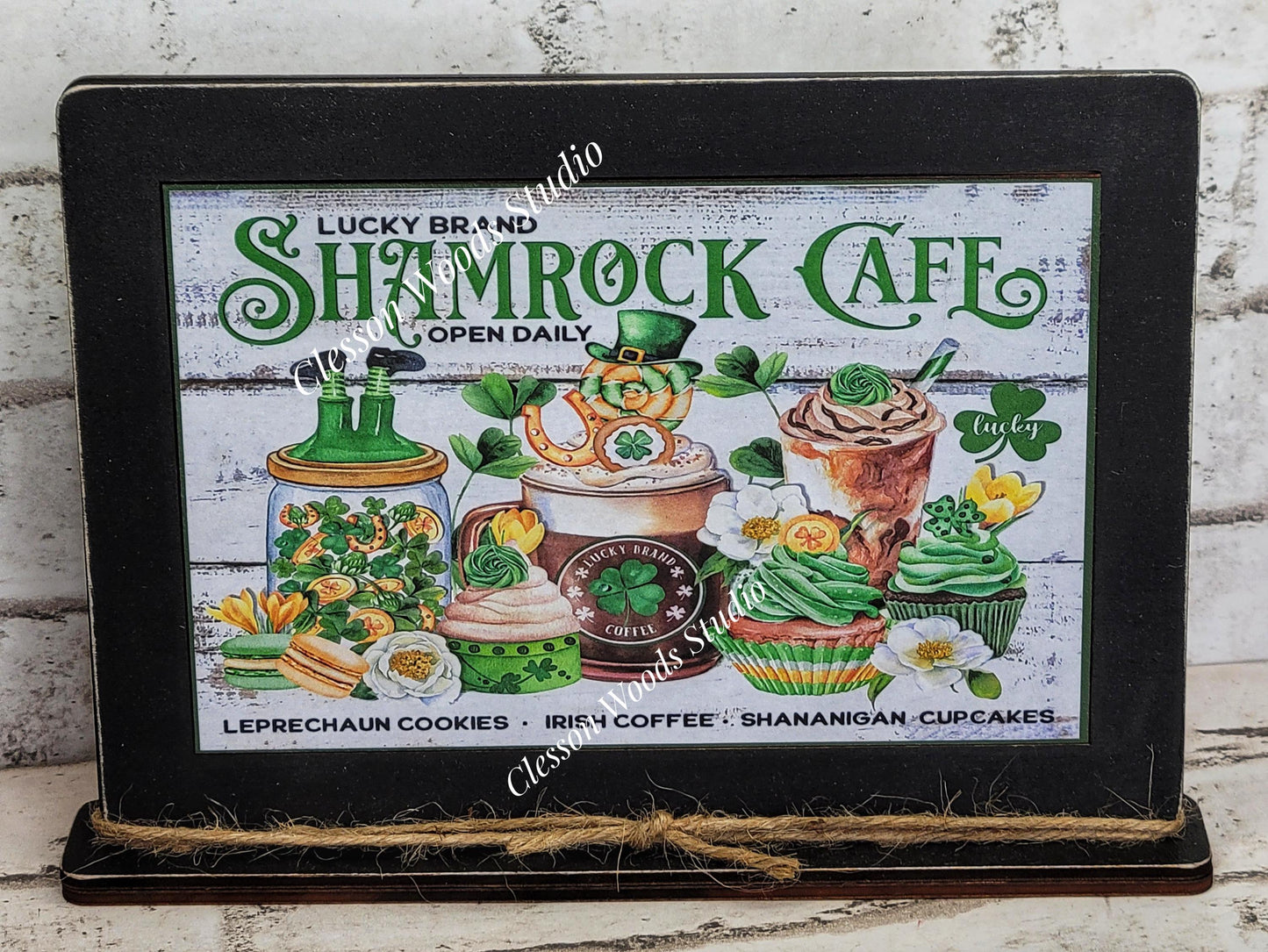 St Patrick's Day Shamrock Cafe Framed Art with Attached Stand