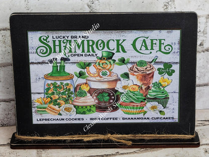 St Patrick's Day Shamrock Cafe Framed Art with Attached Stand