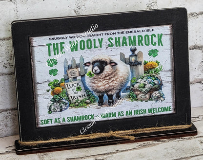 St Patrick's Day The Wooly Shamrock Framed Art with Attached Stand