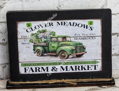 St Patrick's Day Clover Meadows Green Truck Framed Art with Attached Stand