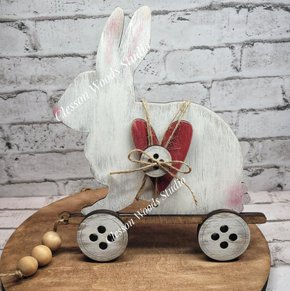 Primitive Rustic Rabbit Faux Pull Toy Wood Shelf Sitter
