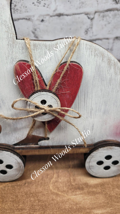 Primitive Rustic Rabbit Faux Pull Toy Wood Shelf Sitter
