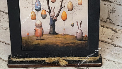 Primitive Easter Tree Framed Art with Attached Stand
