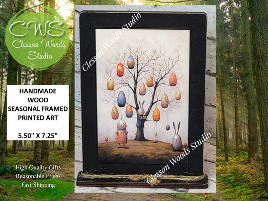 Primitive Easter Tree Framed Art with Attached Stand