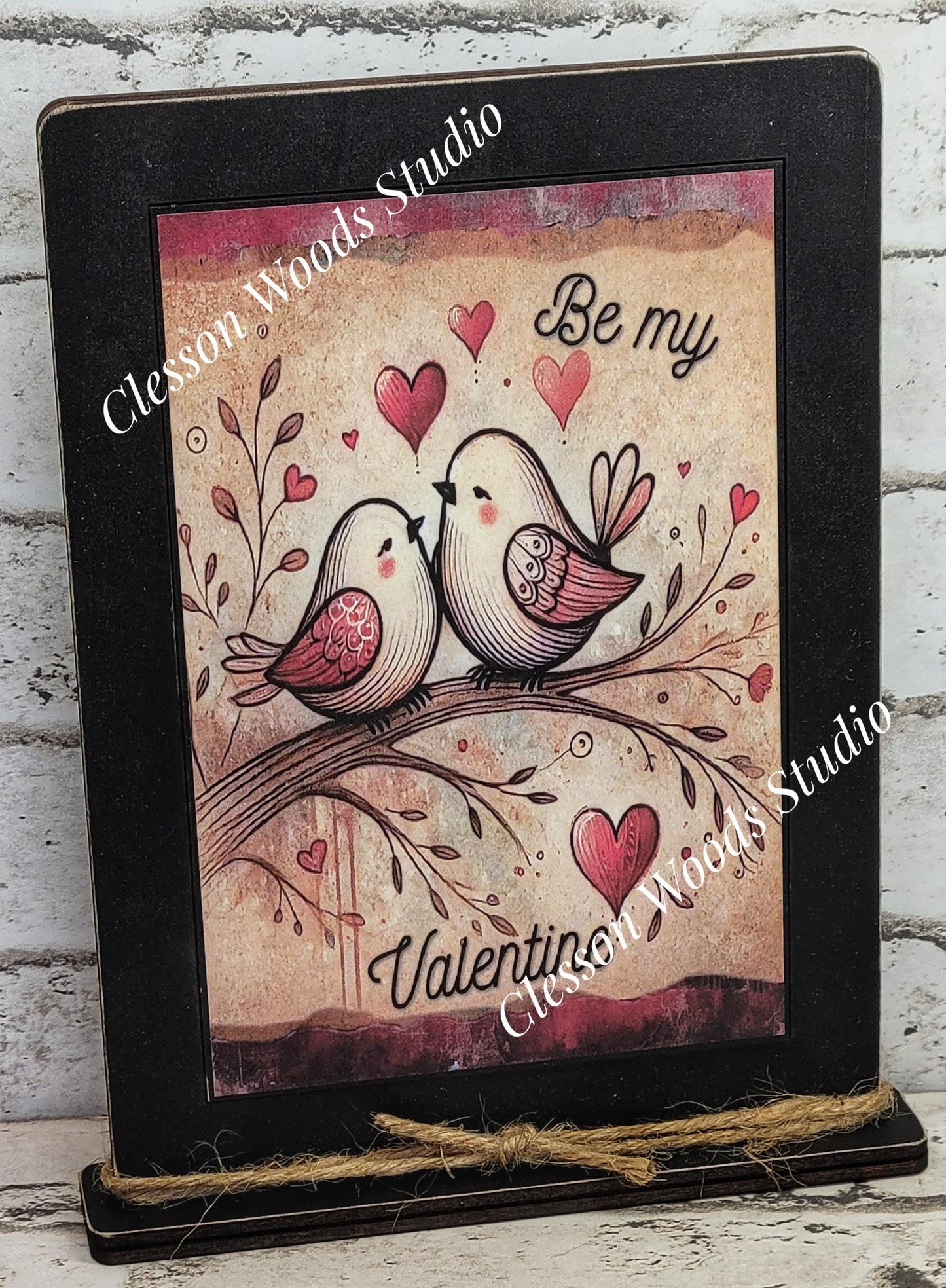 Valentine Love Birds Be My Valentine Wood Framed Art with Attached Stand