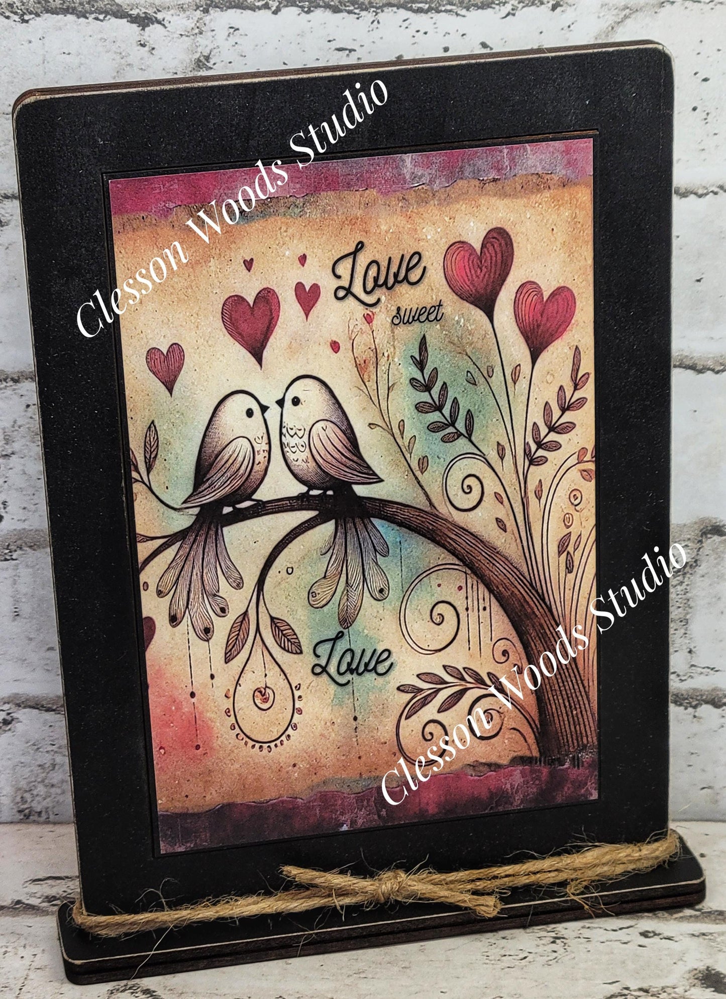 Love Birds Framed Wood Art - Rustic Valentine's Decor