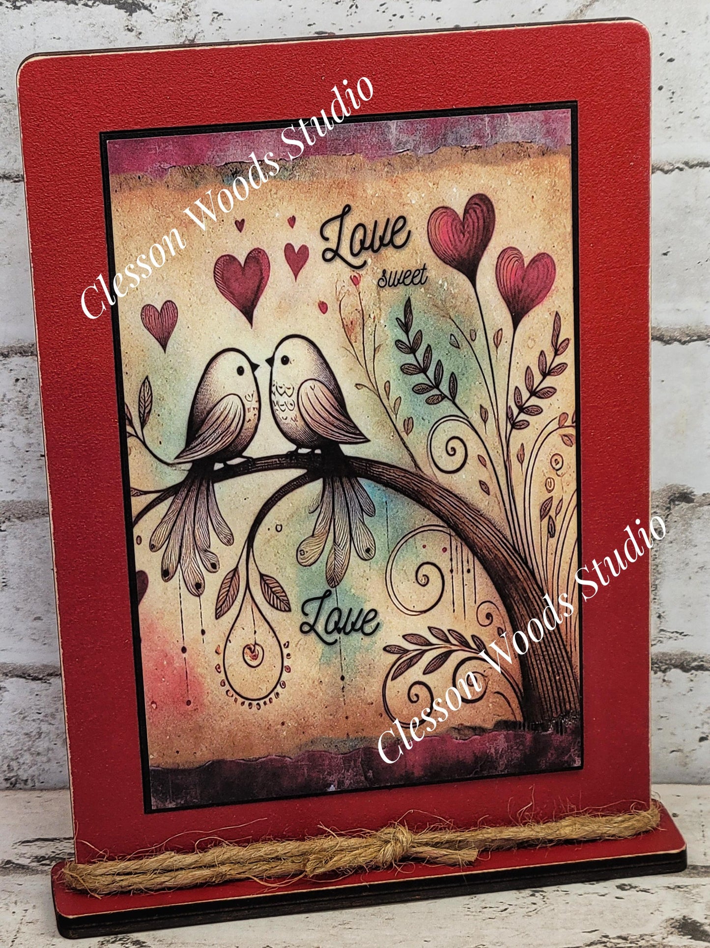 Love Birds Framed Wood Art - Rustic Valentine's Decor