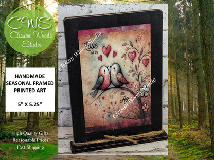 Valentine Love Birds Love Is In The Air Wood Framed Art with Attached Stand