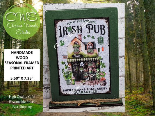 St Patrick's Day Irish Pub Framed Art with Attached Stand
