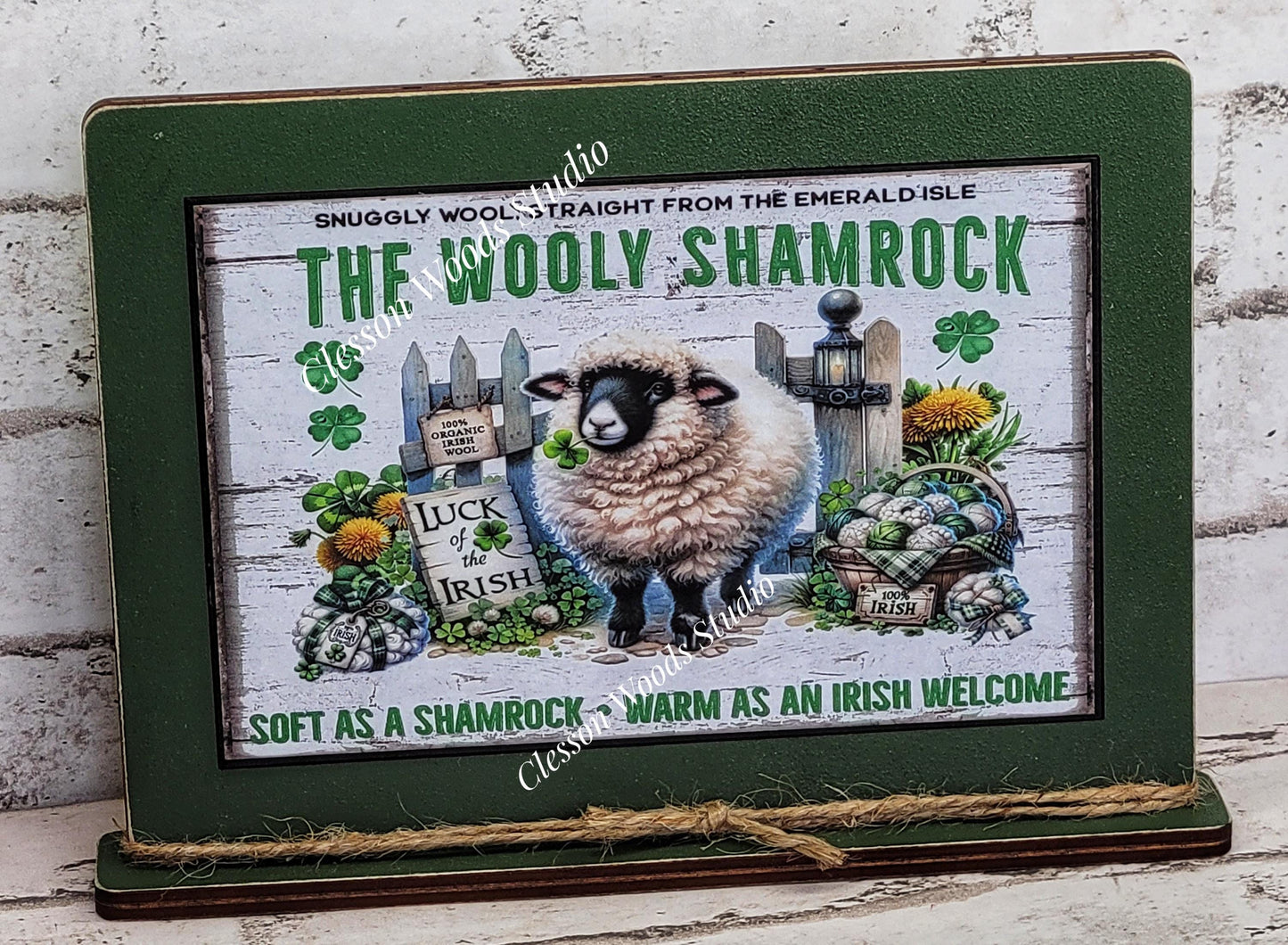 St Patrick's Day The Wooly Shamrock Framed Art with Attached Stand