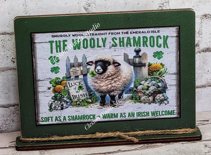 St Patrick's Day The Wooly Shamrock Framed Art with Attached Stand