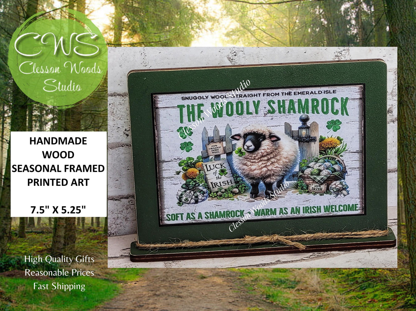 St Patrick's Day The Wooly Shamrock Framed Art with Attached Stand