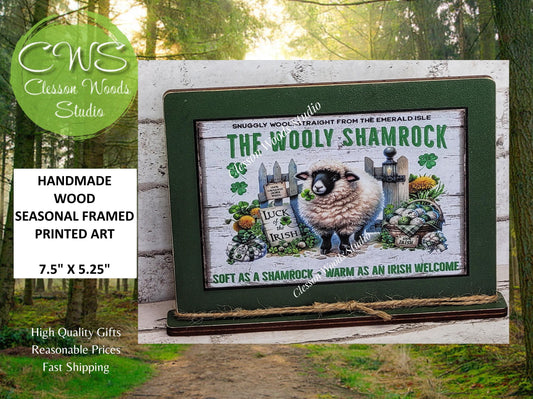 St Patrick's Day The Wooly Shamrock Framed Art with Attached Stand