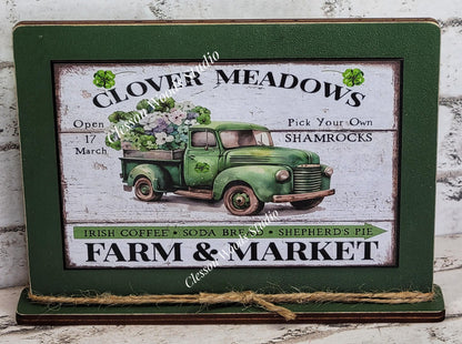 St Patrick's Day Clover Meadows Green Truck Framed Art with Attached Stand