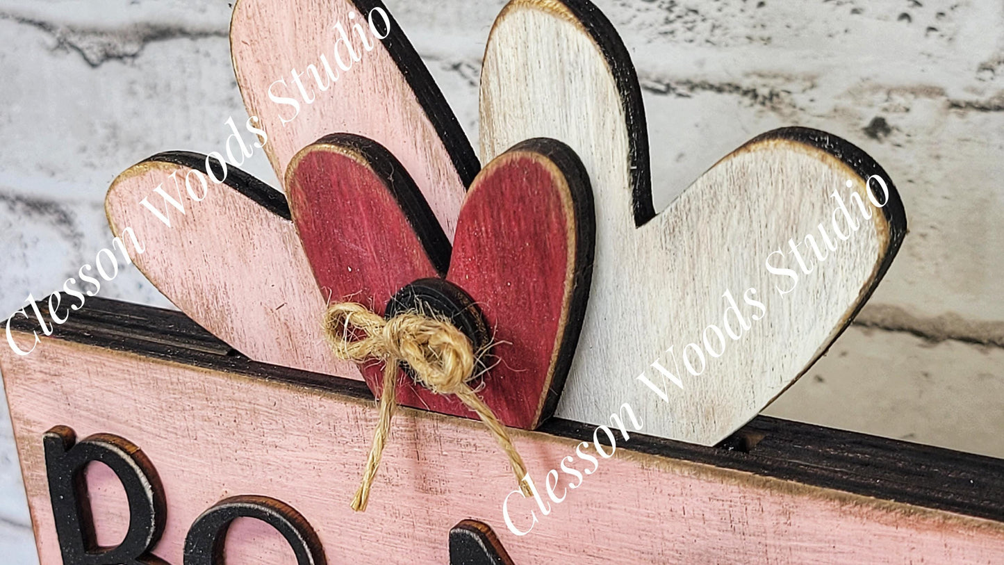 Primitive Rustic Be My Valentine Wood Word Stack Shelf Sitter