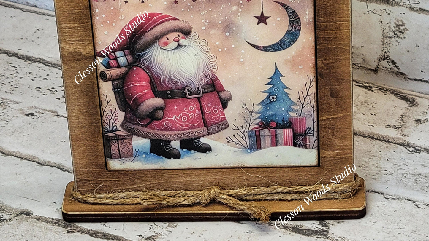 Old Time Santa 8 Framed Art Wood Sign