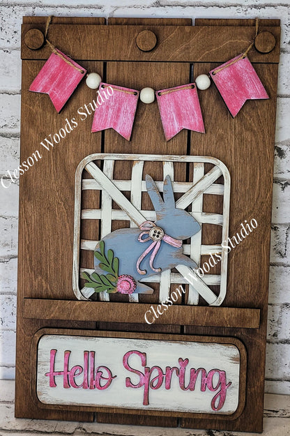 Hello Spring Bunny Tobacco Basket 3 Piece Set for Pallet Sign