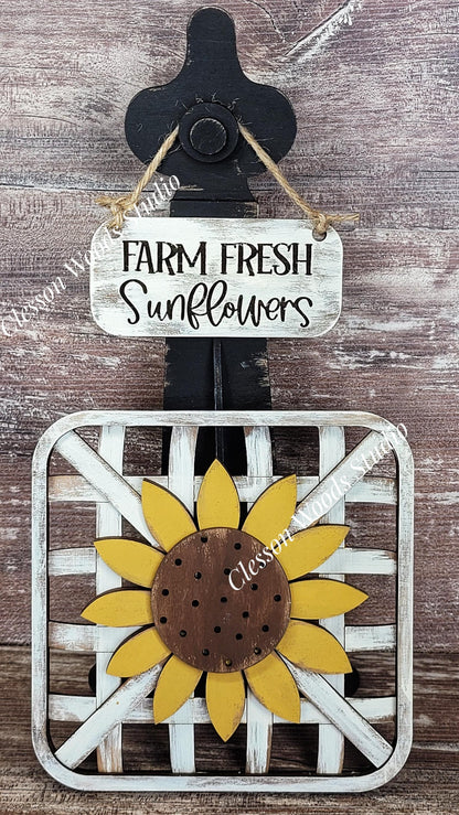 Sunflower Set Black Stand Tobacco Basket Sign Post and Sign