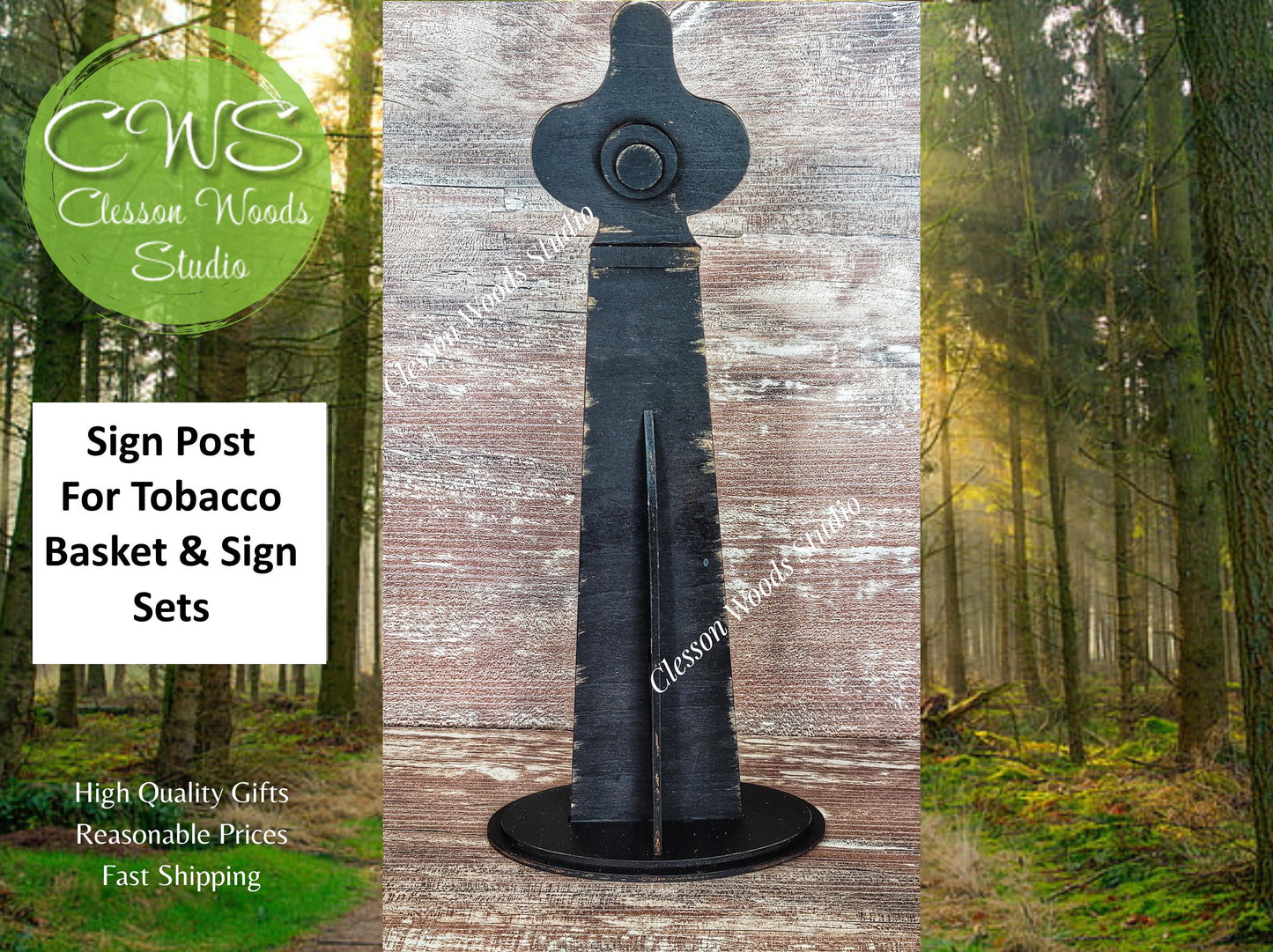 Black Sign Post for Tobacco Basket Sign Set