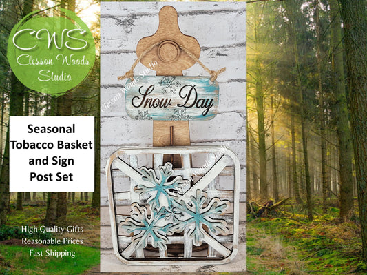Snow Day Snowflake Set Stained Stand Tobacco Basket Sign Post and Sign