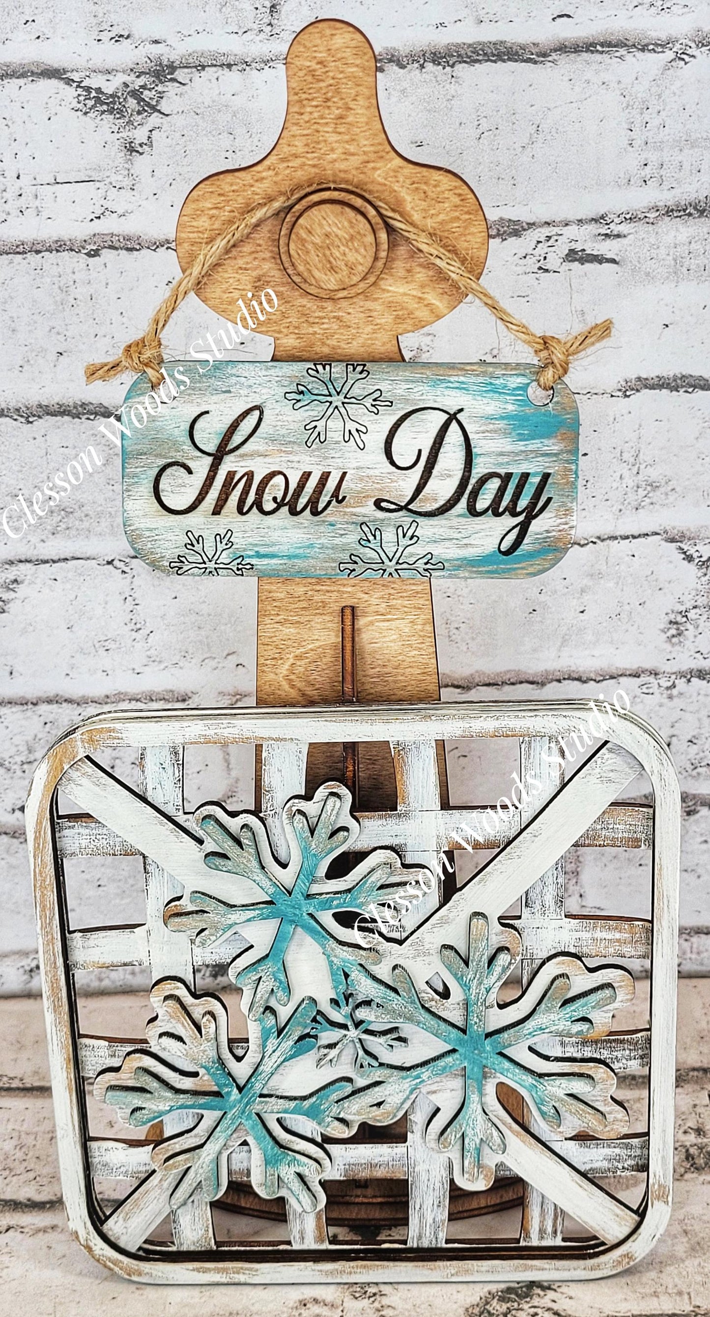 Snow Day Snowflake Set Stained Stand Tobacco Basket Sign Post and Sign