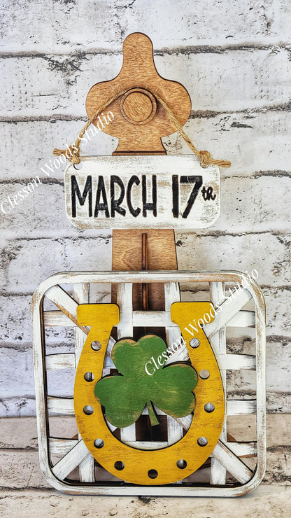 St. Patrick's Day Horseshoe Set Stained Stand Tobacco Basket Sign Post and Sign