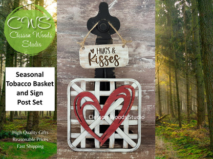 Valentine Heart Set Black Stand Tobacco Basket Sign Post and Sign