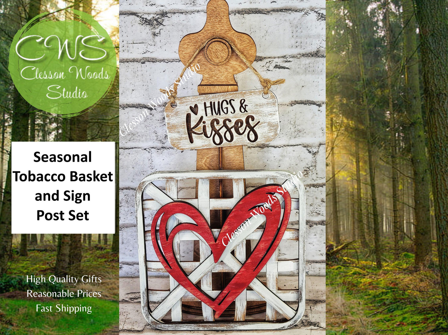 Valentine Heart Set Stained Stand Tobacco Basket Sign Post and Sign