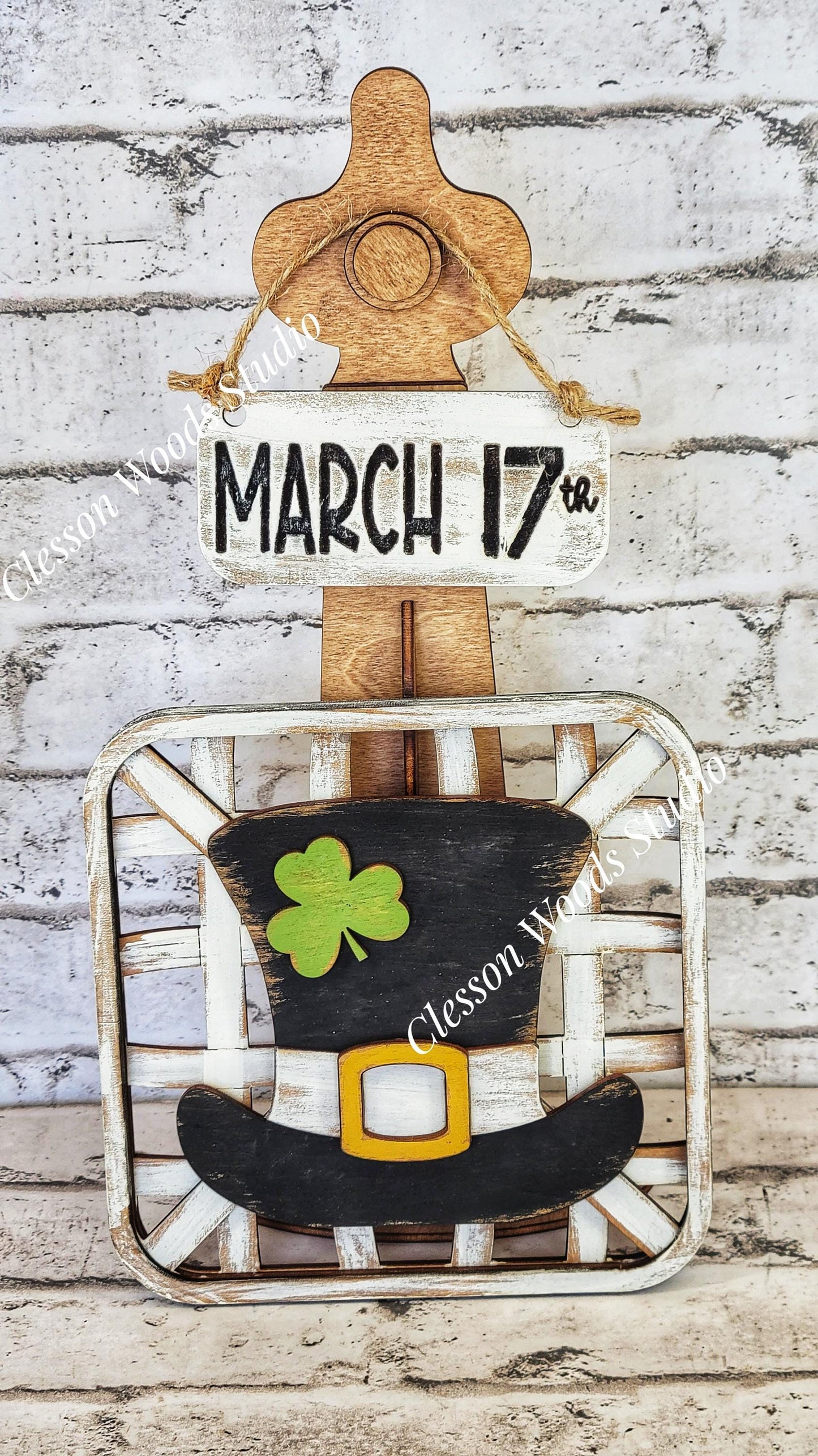 St. Patrick's Day Hat Set Stained Stand Tobacco Basket Sign Post and Sign