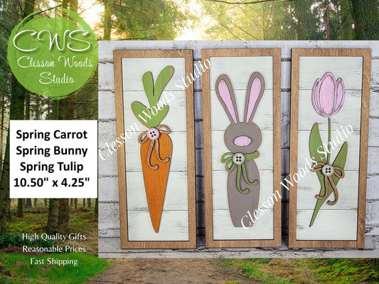 Rustic Spring Wood Sign: Carrot, Bunny, Tulip Trio