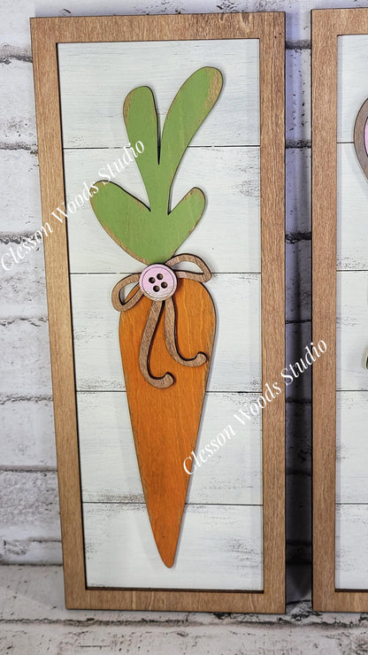 Rustic Spring Wood Sign: Carrot, Bunny, Tulip Trio