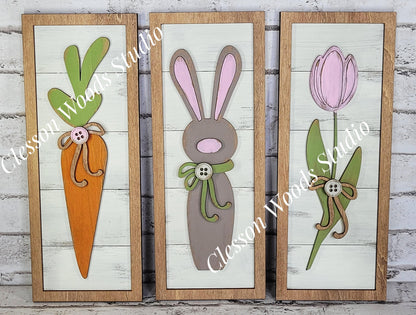 Rustic Spring Wood Sign: Carrot, Bunny, Tulip Trio