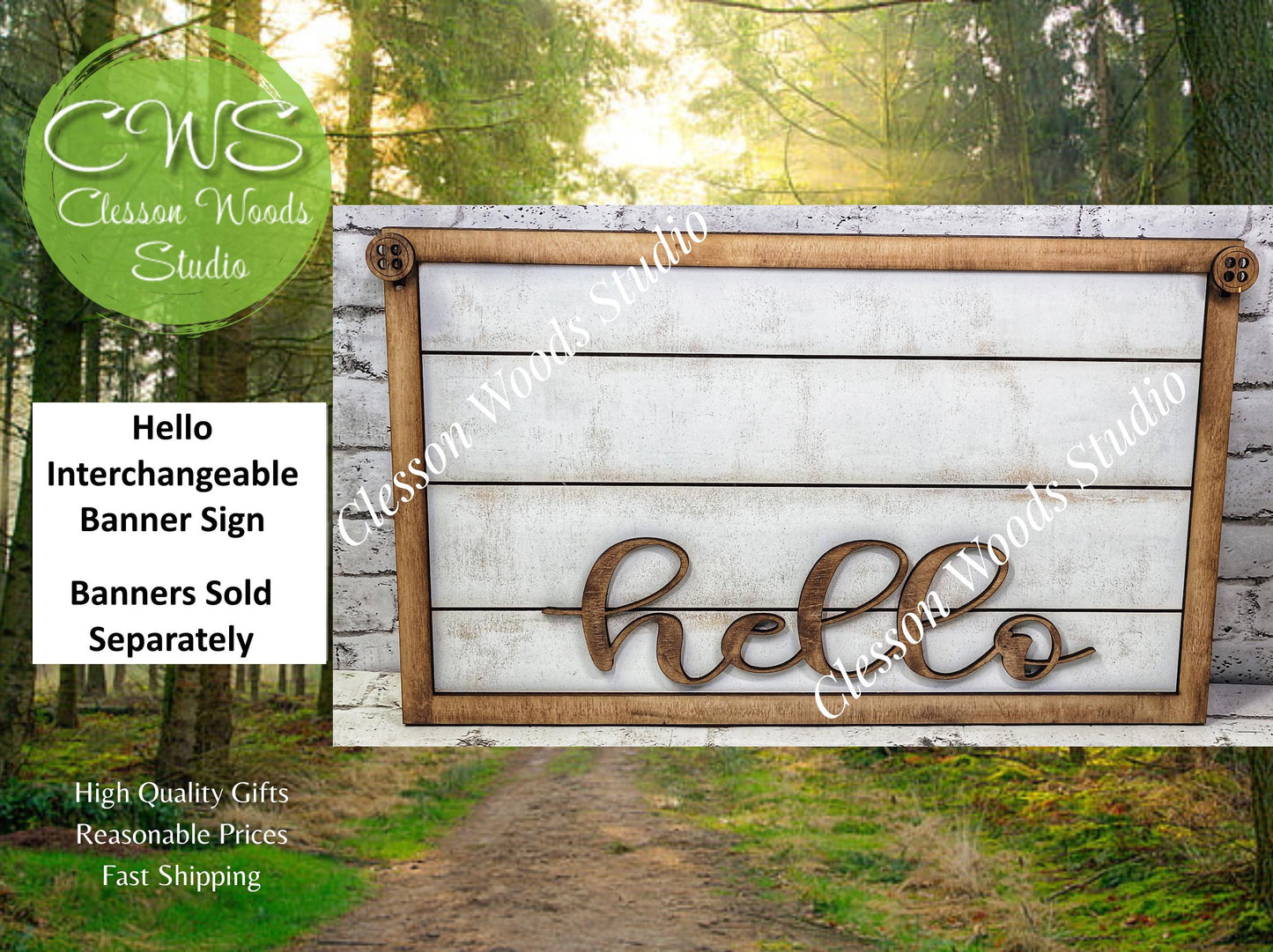 Hello Banner Sign Holder for Interchangeable Mini Banners